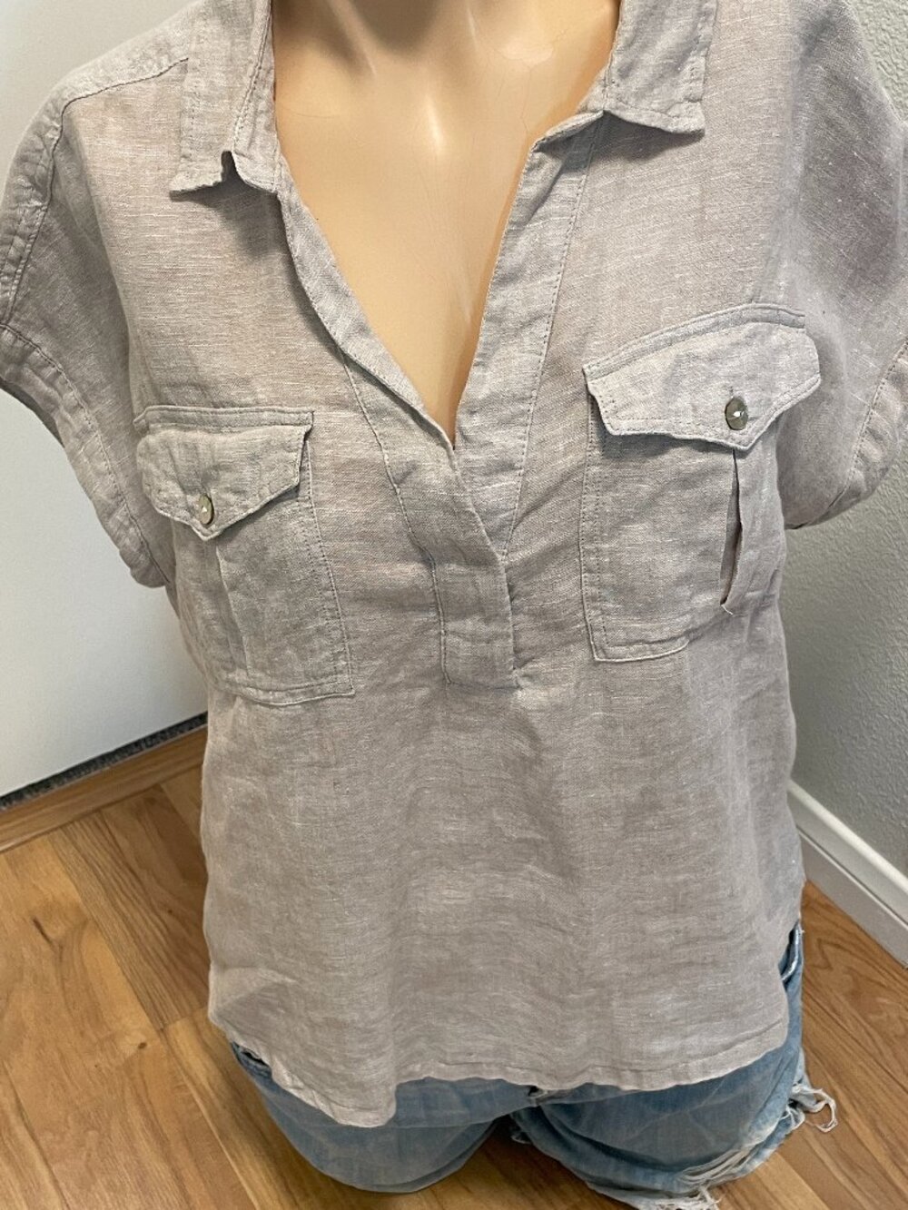 Nicole Miller 100% Linen Short Sleeve Shirt Lightweight, Breathable, Size:M